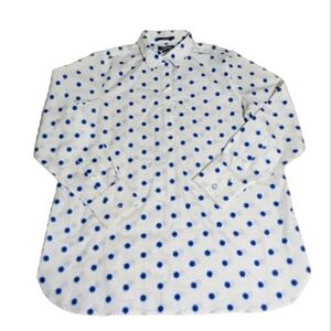 Lands' End White Blue Floral No Iron Supima Cotton Henley Shirt Size 14-2